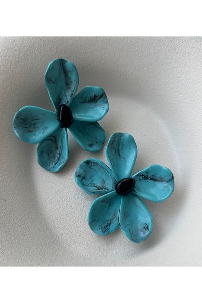 mos&more Brand Earrings, Blue Flower Big Women's Earrings