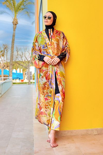 Marina Swimwear Colorful Full Length Kimono – Hijab Beach Outerwear Pareo Kaftan P2512