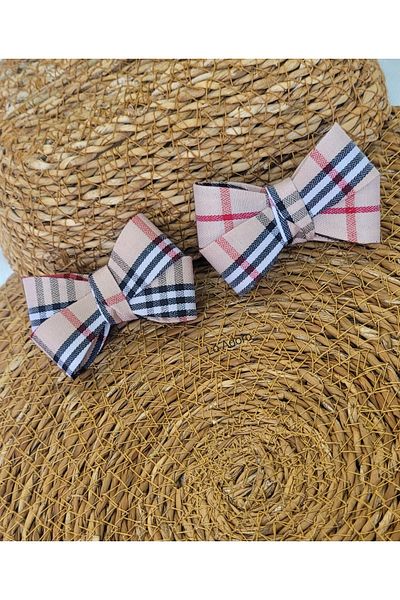 LO ADORO 2Pcs Red White Navy Blue Plaid Checkered Bow Buckle Girl's Hair Less Babies Early Year Clip Buckle