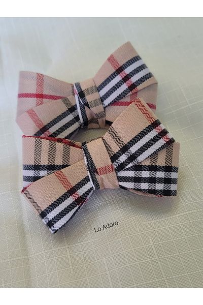 LO ADORO 2Pcs Red White Navy Blue Plaid Checkered Bow Buckle Girl's Hair Less Babies Early Year Clip Buckle