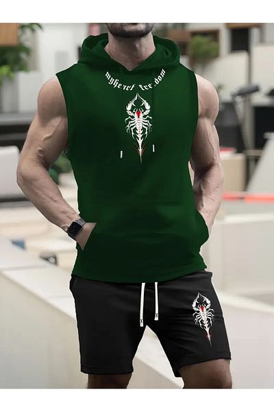 bellanova Athletic Vest and Shorts Set, Lace-Up Printed Tank Top with Hood,
