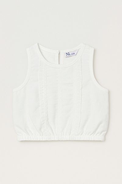 Magu Girls' Cotton White Lace Detailed Crop Blouse