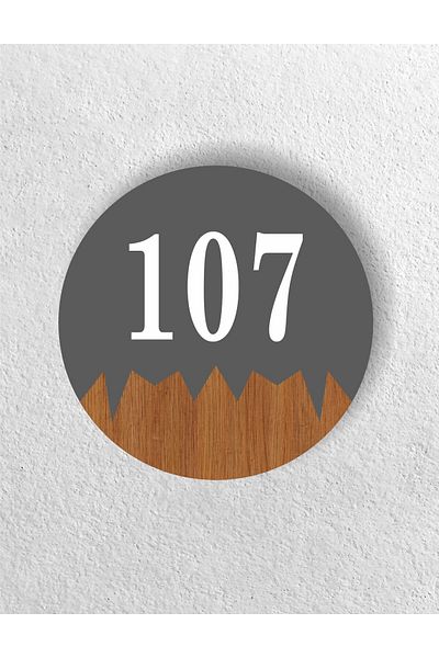 zafrakreklam Round Metal Composite - Wooden Apartment Site -Apartment Hotel Office Door Number - Door No: 107 One Hundred and Seven