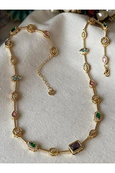 BEKLEMİN TAKILARI VİP RENKLİ GEOMETRİK ŞEKİL RENKLİ TAŞ KOLYE