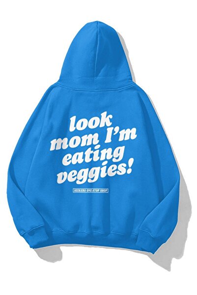 Tarzsokak Hanorac unisex cu imprimeu legume, moale, ALBASTRU