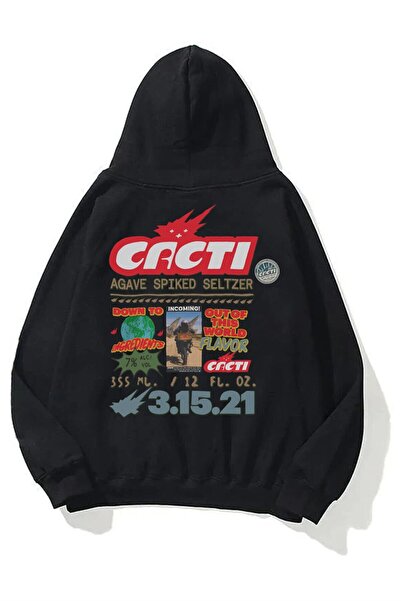 Tarzsokak Унисекс суитшърт с качулка и кактуси, черен