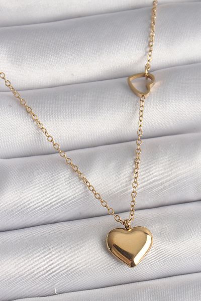Skygo 316L Steel Gold Color Chain Heart Detail Heart Figure Women's Necklace - Tj-Bko9774