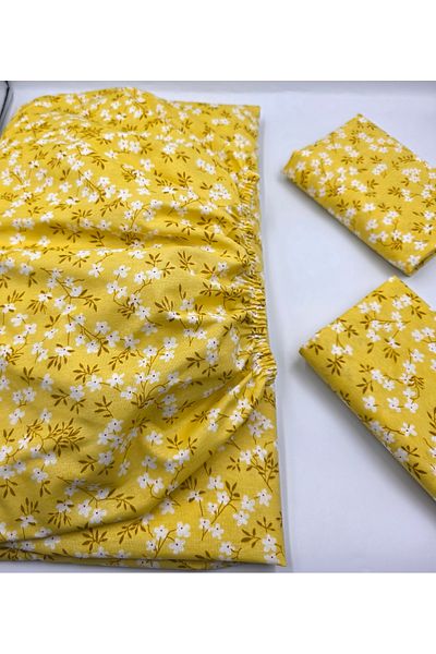 pınarhome collectıon Fabric Fitted Sheet + Pillow Case with Cover for Pad Beds (Corner Depth 30 cm) New Season***