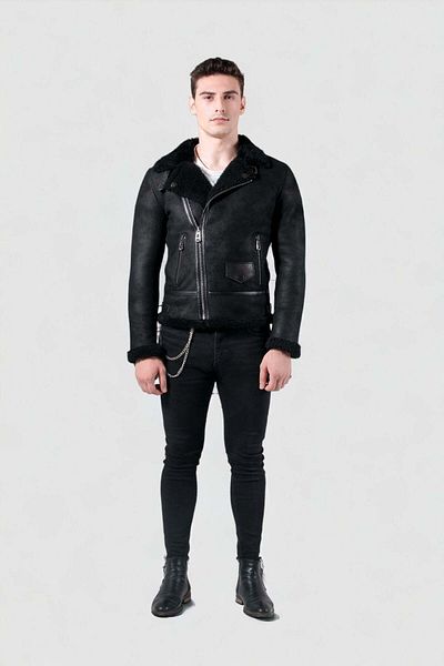 svelg Lance - Black Suede Sheepskin Motorcycle Jacket