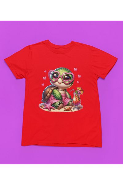 MAGORS Stil-X Turtle Girl Printed Cycling Neck 100% Cotton Girl's Tshirt White,Yellow, Black,Red