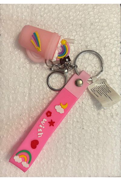 OEM Pink Milkshake Glass Keychain – "Wish" Message, Colorful Accessory for Keys or Backpack