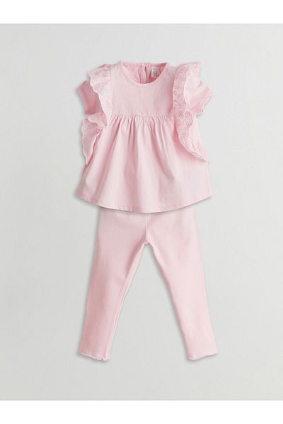 LC Waikiki Crew Neck Basic Girls' Blouse and Leggings 2-Piece