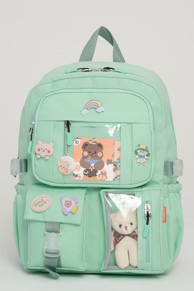 Roxbros Kawaii Korean Style Set of 3 with Accessories Children's Primary School Bag Backpack with Pen Holder and Lunch Bag