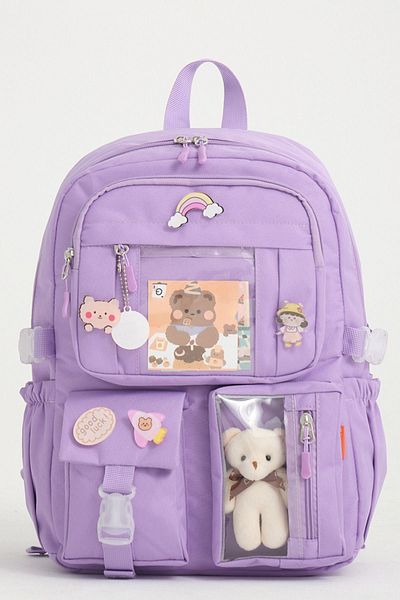 Roxbros Set of 3 Girls' Primary School Bag with Korean Style Accessories Backpack with Pen Holder and Lunch Bag