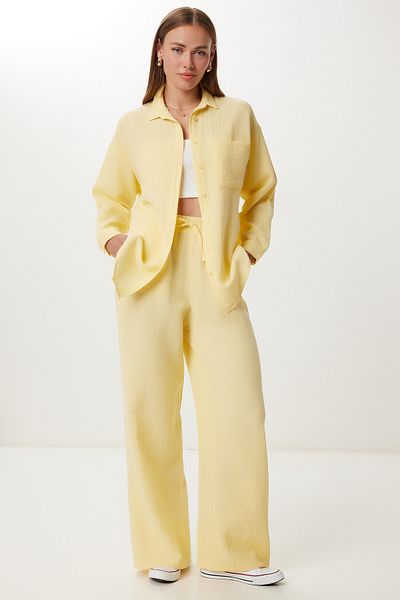 Lovelyİstanbul Oversize Muslin Shirt Trousers Set Lsa0014 Yellow 38