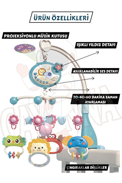 cayenna Pilli Işıklı Müzikli Projektörlü Kumandalı Sabitlemeli Dönence Çıngıraklı Dişlikli Bebek 54 cm