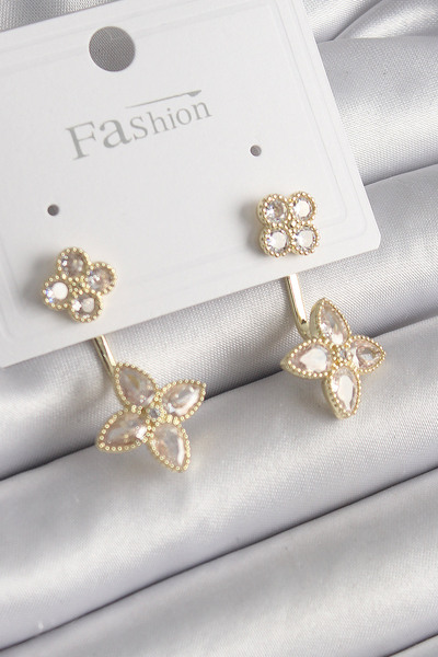 Skygo Brass Gold Color Zircon Stone Clover Model Women's Earrings - Tj-Bkp9967