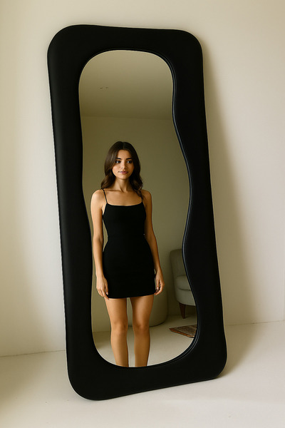 Lunalore Fiber Çerçeve Beton Görünümlü Ayaklı Boy Aynası- 170x70CM, Yatak Odası Giyinme Ofis Modern Dekoratif