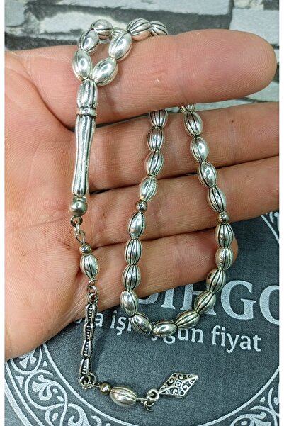 Tasarım Yarmalı Pirinç Tesbih 925 Ayar Gümüş Kaplama