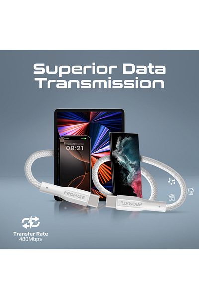 Promate USB-C™ to USB-C™ Cable, 60W Fast Power Delivery with 480Mbps Data Sync