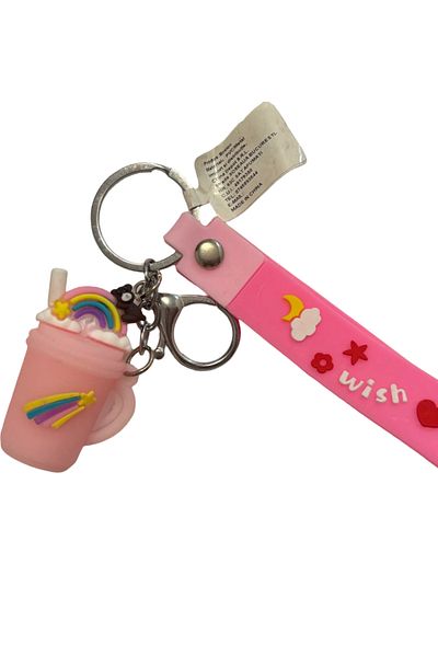 OEM Pink Milkshake Glass Keychain – "Wish" Message, Colorful Accessory for Keys or Backpack