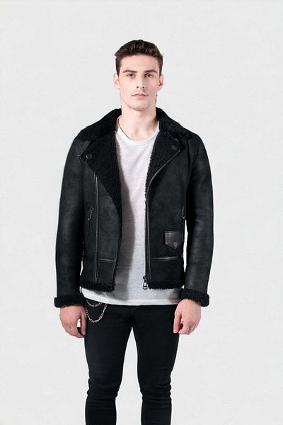 svelg Lance - Black Suede Sheepskin Motorcycle Jacket