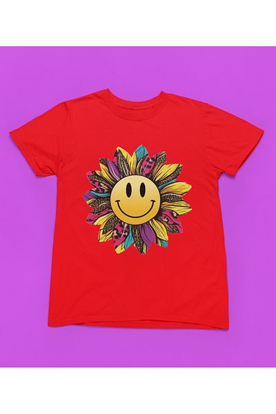 MAGORS Stil-X Color Sun Printed Crew Neck 100% Cotton Girl's Tshirt White, Yellow, Black, Red