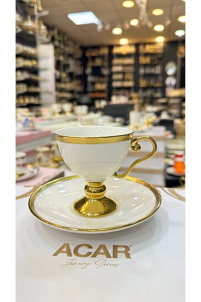 Vakıf home Acar Porcelain Gold Footed Coffee Cup Set
