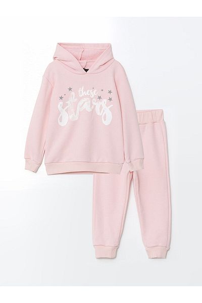 LC Waikiki Hooded Printed Baby Girl Tracksuit Set