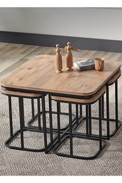 AlberoLife 5li Oval Kenar (KURULUM GEREKTİRMEZ) 4+1 ANTİK ÇAM SUNTALAM SİYAH ...