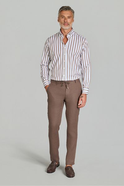10 NMR Elastic Tan Linen Men's Trousers
