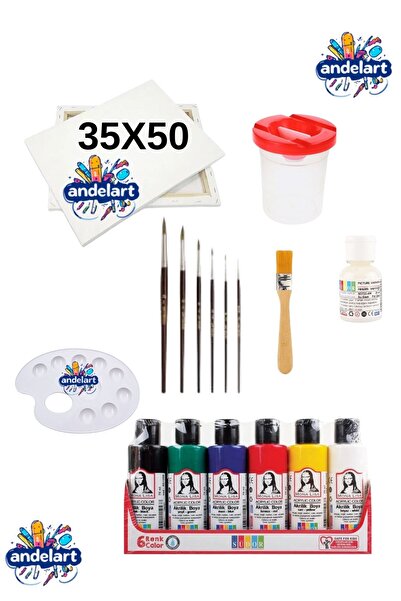 andelart 35x50 Tuval, Akrilik Boya Seti, 6'lı Fırça, 6'lı Akrilik Boya, Palet...