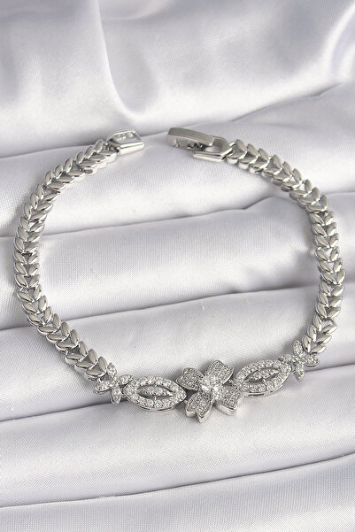 Skygo Brass Silver Color Zircon Stone Flower Figure Barley Chain Model Women's Bracelet - Tj-Bb6817
