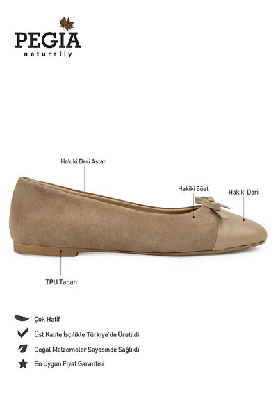 Pegia Genuine Suede Bow Ballerina Ballerina Dg6049