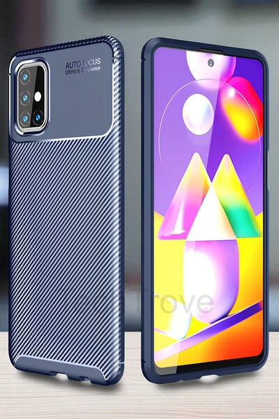 TechTrove Samsung Galaxy M31S Kılıf Kamera Korumalı Darbe Emici Karbon Fiber Desenli Kapak