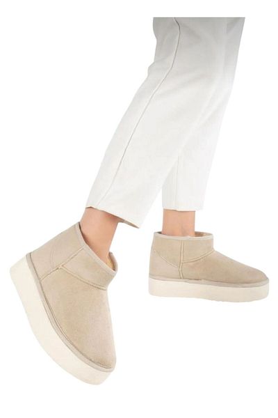 redtan Γυναικεία Sand Beige Mini Suede Sheepskin Half Boots Flat Sole Γυναικεία παπούτσια