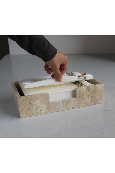 Modestmar Natural Travertine Napkin Holder, Towel Holder, Organizer