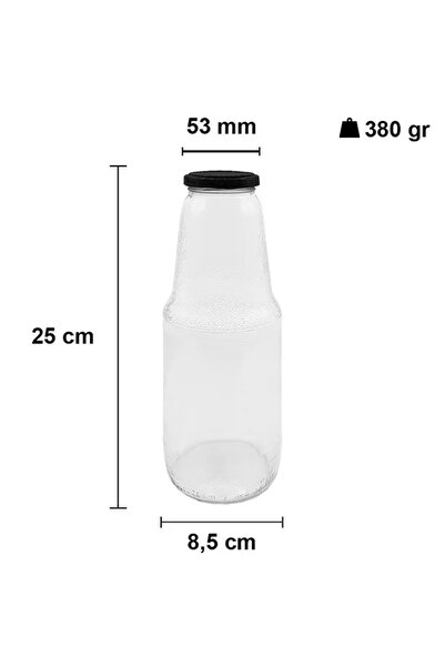 Rotanev 3 Adet 1 Litre Şeffaf Sürahi Süt, Ayran, Su, Limonata, Meşrubat Şişesi Metal Gold Kapaklı Cam Şişe