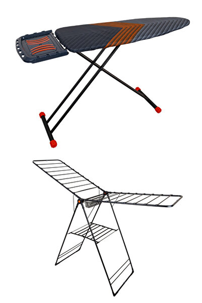 Cıngıllıoğlu Sahra Ütü Masası-Flamingo Çamaşır Kurutma Askısı Ekonomik Çeyiz Seti Siyah