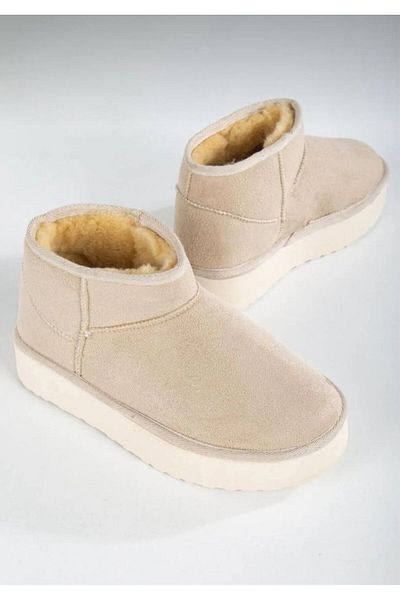 redtan Γυναικεία Sand Beige Mini Suede Sheepskin Half Boots Flat Sole Γυναικεία παπούτσια