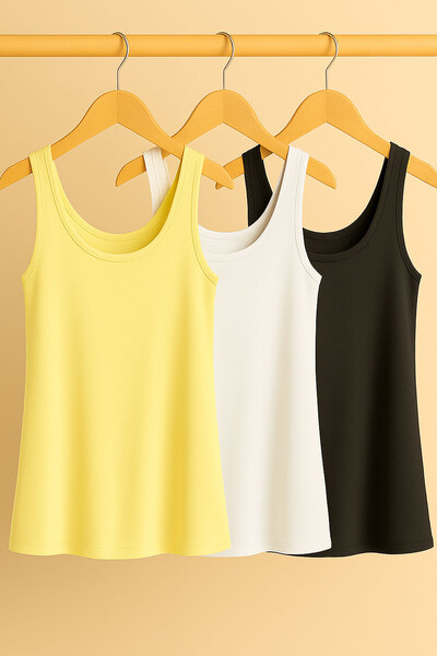EFFE 3 Pieces A-Line Plus Size Cotton Thick Strap Tank Top T-Shirt