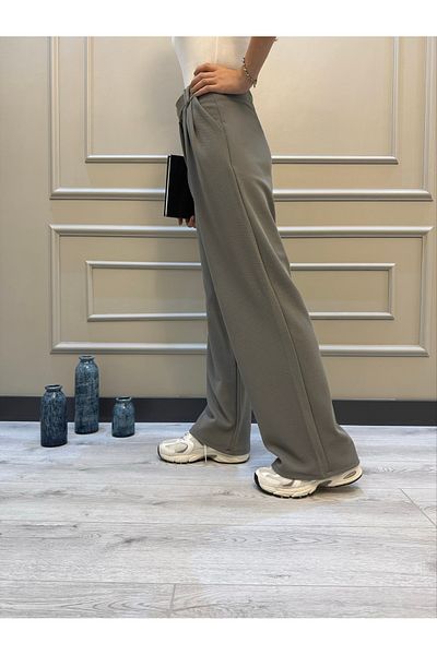 geenz manifacture Gray Women's Belted Lycra Crepe Palazzo Trousers