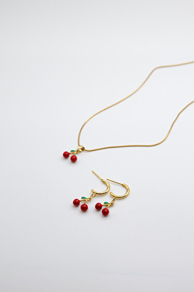 Limosse Jewelry Cherry Charm Kiraz Kolye & Küpe Set