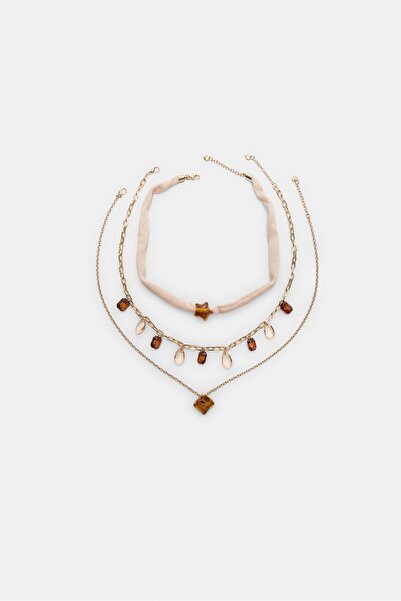 Stradivarius 3'lü kordon ve boncuklu kolye seti