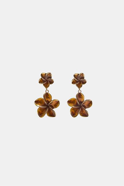 Stradivarius Enamelled double flower earrings