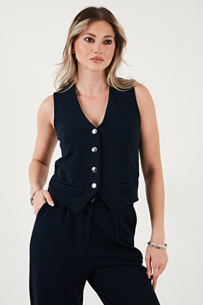 Lela Regular Fit High Waist Loose Wide Leg V-Neck Vest Suit 5866199