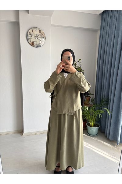 MODA EGE Linen Fabric Skirt Kimono Set