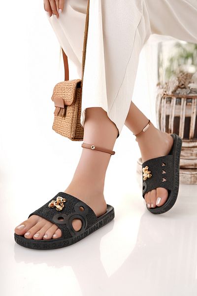 Modafırsat Women's Slippers Black Non-Slip Waterproof Stylish Home Out Beach Summer Daily Slippers