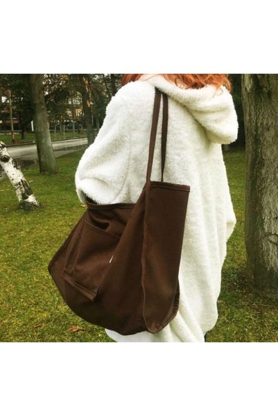 Tasarım Mamu Kahverengi Star Model Shopper Büyük-Orta Boy Omuz Kol Çantası Ka...
