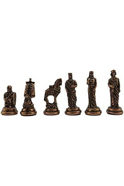 STOREMAX Medium-Sized Metal Troy-Sparta Chess Set Antique and Rustic Patterned Mdf Board with Storage (36X36
